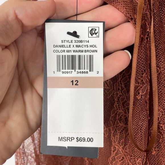 2/$30 NWT Danielle Bernstein Lace Illusion Thong Bodysuit 00 Warm Brown Mesh - Picture 12 of 14